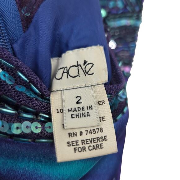 CACHE SZ 2 Y2K 90S BEADED SATIN BACKLESS PADDED BRA LINING PLEATED MAXI DRESS - Picture 3 of 7